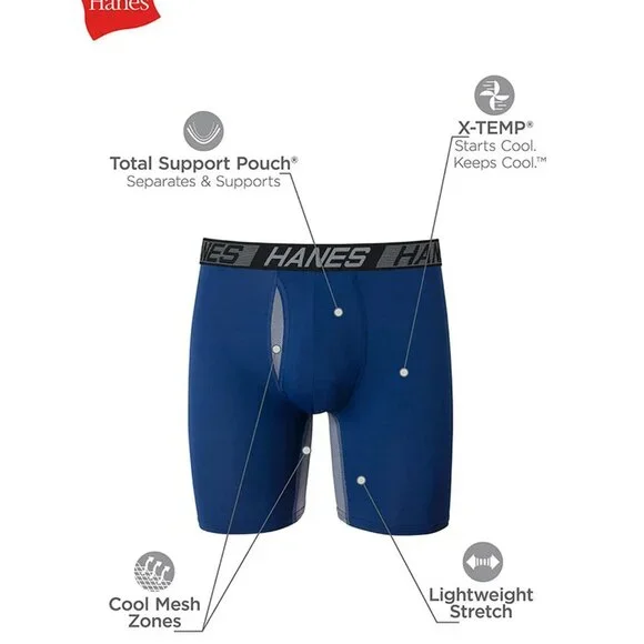 NWT Hanes Men's X-Temp Total Support Pouch Long Leg Boxer Briefs – 3-Pack - Picture 6 of 7
